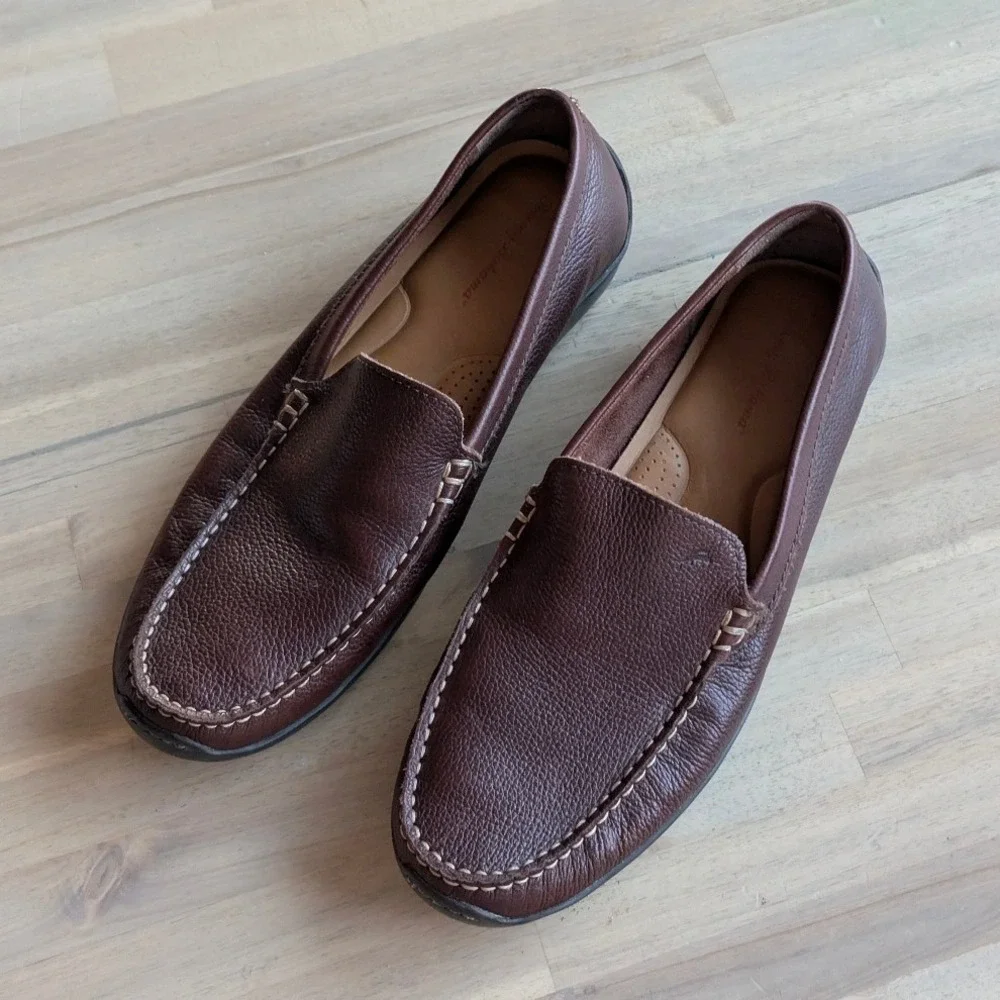 Tommy Bahama Mens Dark‎ Brown Leather Driving Moccasin Loafer Shoes Size 10